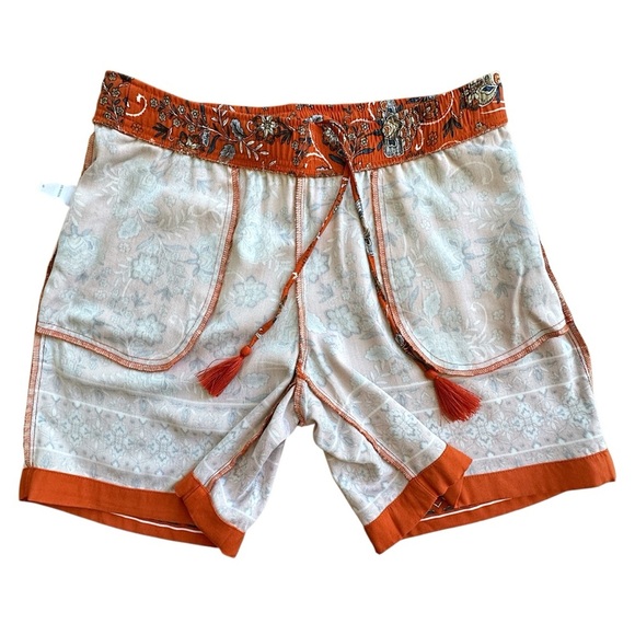 J JILL | NWOT ORANGE ZINNIA FLORAL DRAWSTRING SHORTS TASSELS BORDER PRINT | XS - Picture 7 of 9